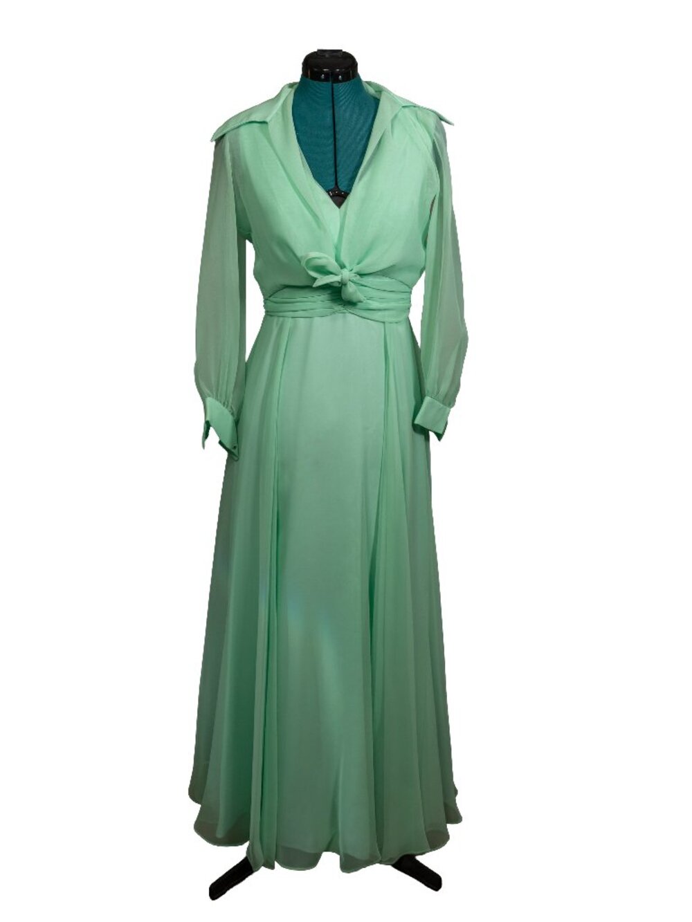 Vintage 50s 60s 70s Mint Green Chiffon Maxi w/ Crop Top - Vintage Size 10